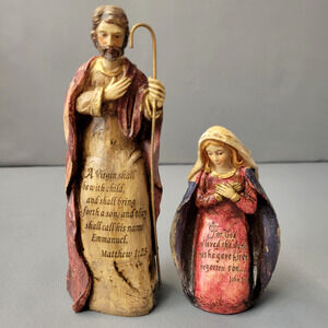 Jospeh and Mary Figurines 2 Piece Scripture Nativity Religious 6" Resign